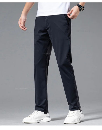 Spring Summer Ultra-thin Casual Pants Men's High Elastic Ice Silk Quick-dry Straight Draped Business Trousers Male Korean
