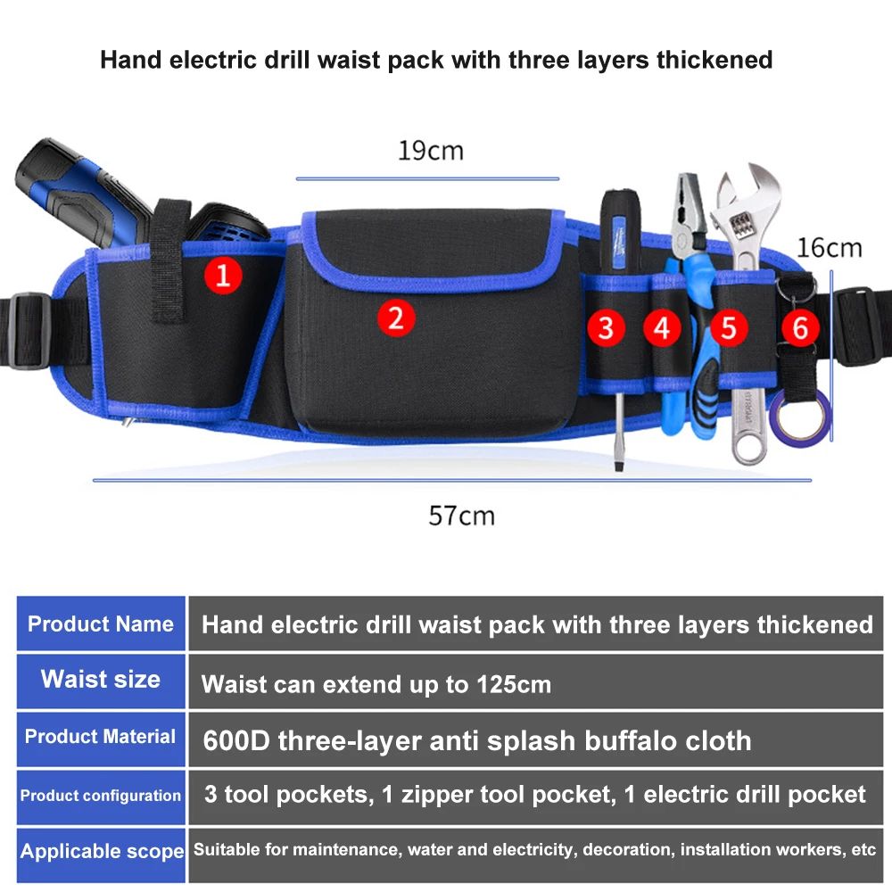 Hardware and electric Tool Bag Multifunction Oxford Cloth Thickened Maintenance Aerial Work Pocket Portable Tool Pocket Waistbag