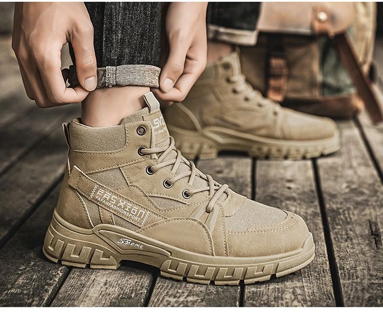 2025 new men's retro high top work boots, anti slip and durable hiking shoes, comfortable tactical desert outdoor men's shoes