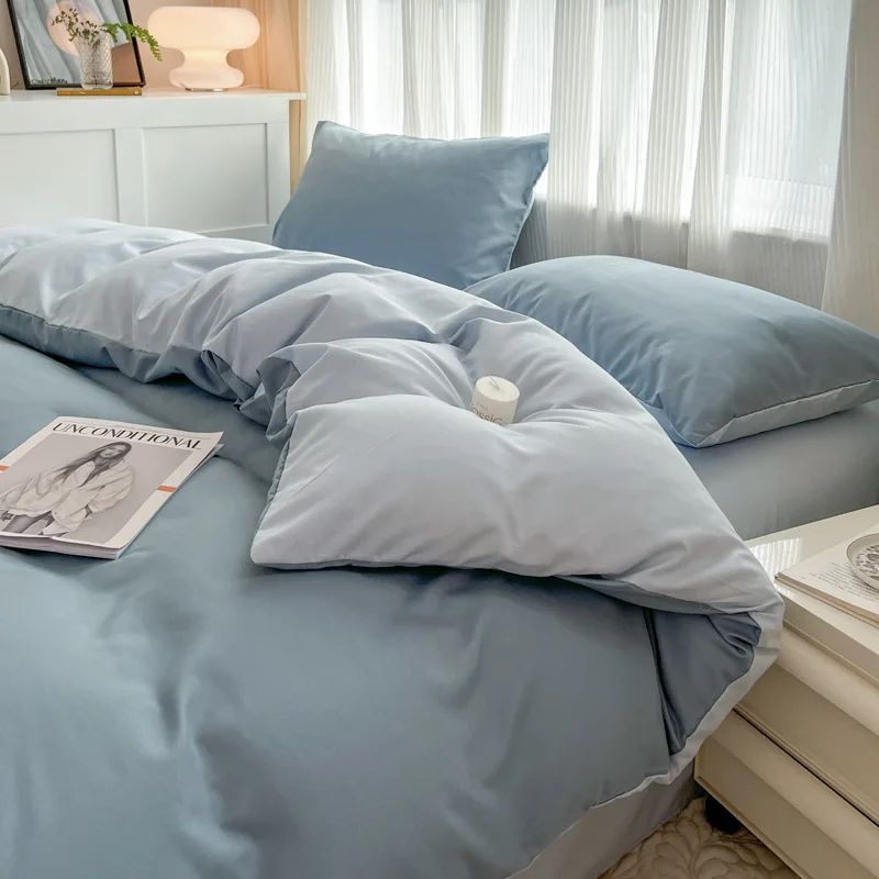 Conjunto de cama de cor sólida de quatro peças para crianças e adultos, cama de casal grande, conjunto de capa de edredom, lençol e capa de travesseiro de quatro peças