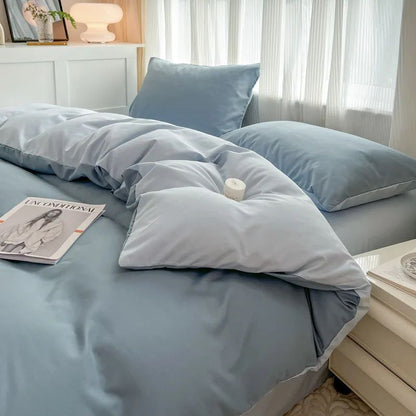 Conjunto de cama de cor sólida de quatro peças para crianças e adultos, cama de casal grande, conjunto de capa de edredom, lençol e capa de travesseiro de quatro peças