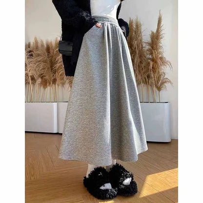 Smvp High Quality Knitted Long Skirt Women Autumn Winter Thick Warm A-Line Skirt Female Solid Casual Wild High Waist Skirts