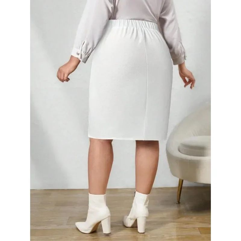 Plus Size 1XL-5XL New Women's Fashion Mid Length Skirt Slimming-fit High Waisted Trendy Knee Length Ladies Tight Skirt