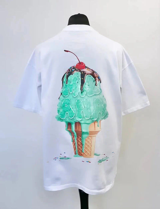 2025 summer new Harajuku street style ice cream print short sleeve cotton T-shirt men Y2k top Gothic style loose couple shirt