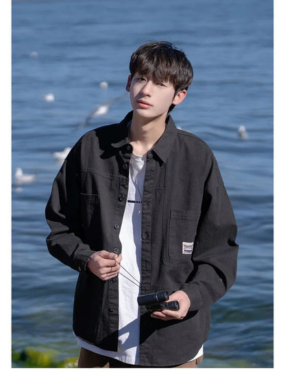 Japanese Series Men's Shirts Casual Vintage Cargo Jacket Top Spring Autumn Solid Blouses Single Breasted Male Clothes Streetwear