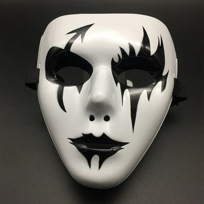 Masquerade Halloween Full Face Mask Hand Painted White Death Clown Black Gold Adult Street Dance Eye Mask Prop