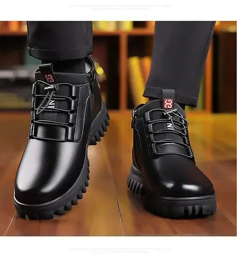 Sapatos Masculinos de Couro de Inverno Nova Moda Pelúcia Quente Confortável Antiderrapante Sapatos de Algodão de Negócios Botas de Neve Casuais ao Ar Livre Férias