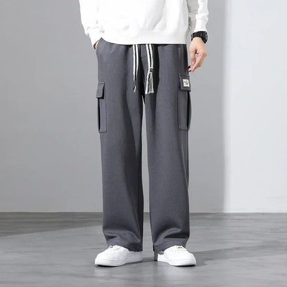 2024 New in Wide Leg Pants Men Autumn Straight Elastic Waist Baggy Cargo Trouser Male Relaxed Streetwear Sweatpant Plus Size Big
