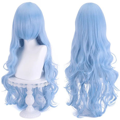 High Quality Ayanami Rei Cosplay Wig Anime EVA Long Cyan Blue Curly Synthetic Hair Heat Resistant Halloween Party Wigs