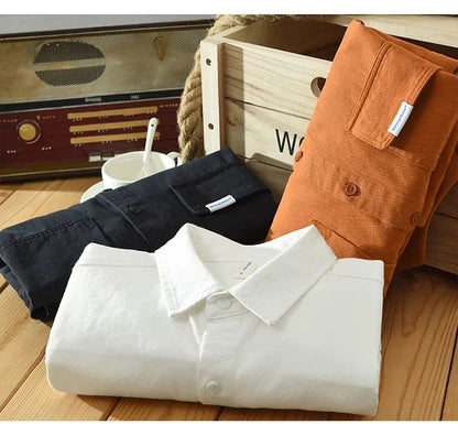 Cargo Shirt Men Spring Autumn Double Pocket Long Sleeve Shirts Male Casual Pure Cotton Orange Shirt Japanese Fashion Loose Shirt