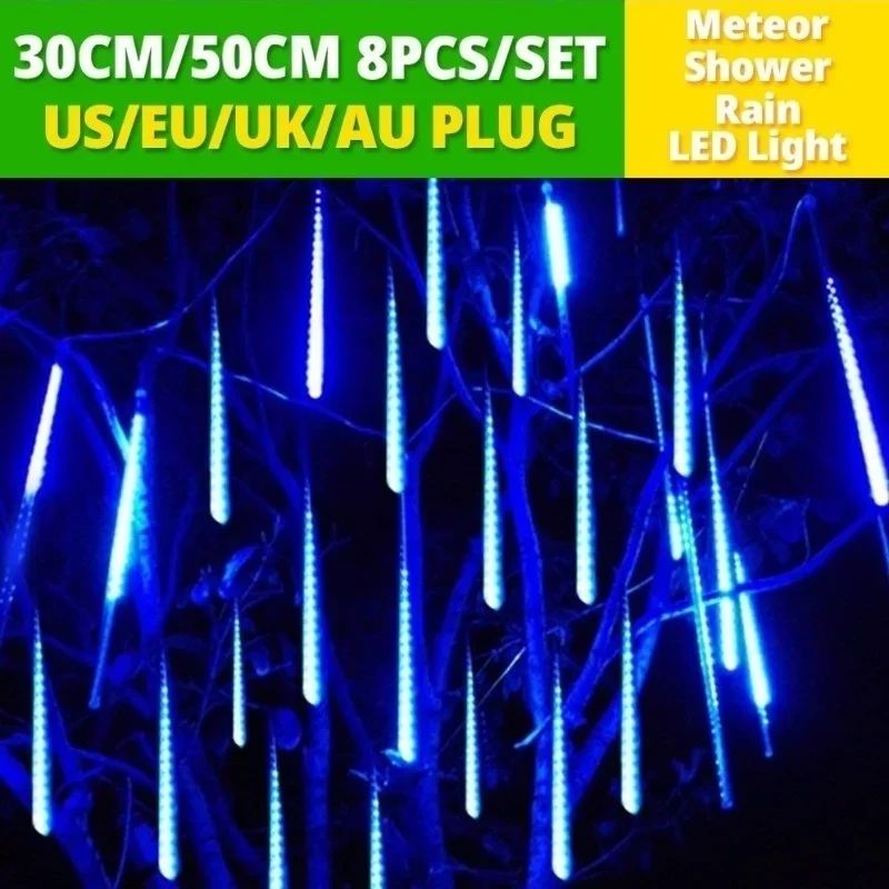 2026 30cm /50cm Waterproof Meteor Shower Rain 8 Tube LED String Lights For Outdoor Holiday Christmas Decoration Tree EU/US Plug