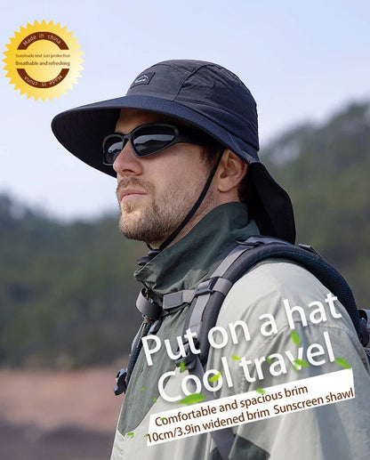 Summer MEN Shawl Fisherman Hat Quick Drying Breathable Sunshade Hat Outdoor Sun Protection Fishing Hat