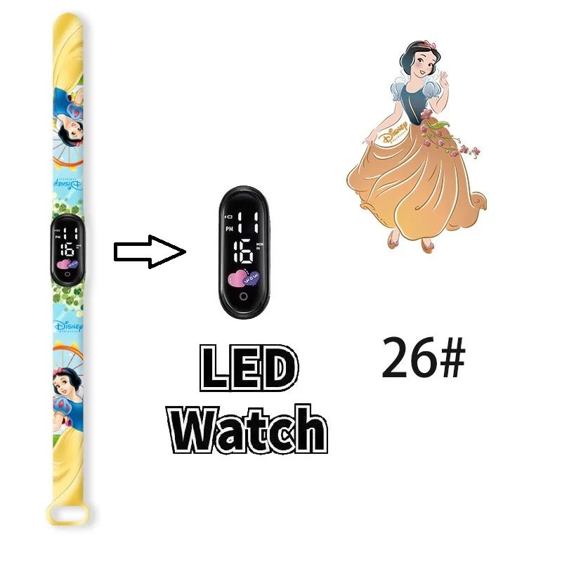 Disney Princess Kids Digital Watch Cartoon Action Figure Snow White LED Touch Waterproof Electronic Watch Toys for Children