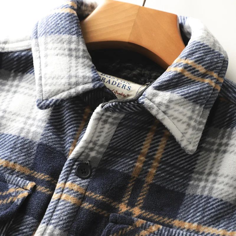 Mens Winter Fleece Linend Warm Plaid Shirt Jacket Casual Long Sleeve Flannel Checked Shirt Men Western Cowboy Button Up Tops