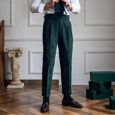 High-Waisted Straight-Leg Corduroy Pants Casual Luxury British Business Vintage Autumn/Winter Trousers Trendy Men's Suit Pants