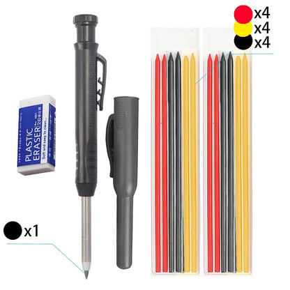 3Colors Refill 2.8mm Solid Carpenter Pencil Set Mechanical Pencil Cap Carpentry Marking Scriber Construction Woodworking Tools