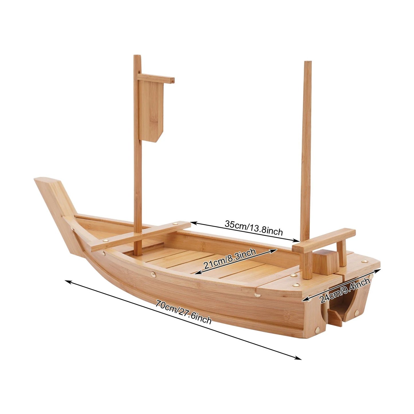 Barco de Madeira para Sushi 71 cm para Restaurante ou Casa, Bandeja Grande para Servir Sushi para Uso em Restaurantes