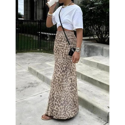 Plus Size 1XL-5XL New Women Sexy Elegant Leopard Printed Midi Skirt Women Fashion Dress Lady Clothes