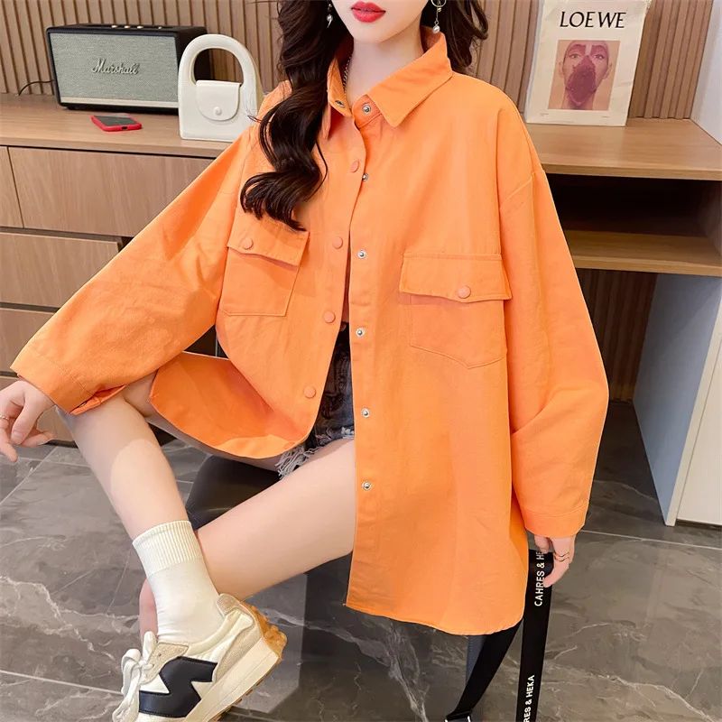 Casual Stylish Denim Long Sleeve Shirt For Women New Spring Autumn Loose Fit Age-Reducing Hong Kong Style Jacket With Button