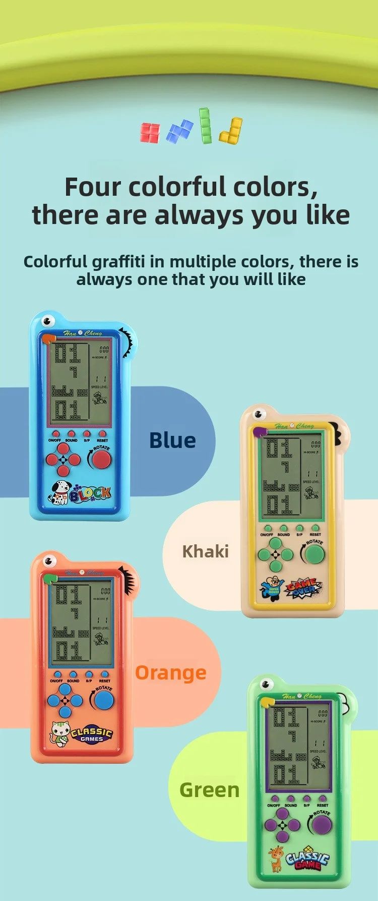 New Model Children's Large-screen Game Console - Tetris Game Console - Classic Puzzle Toy