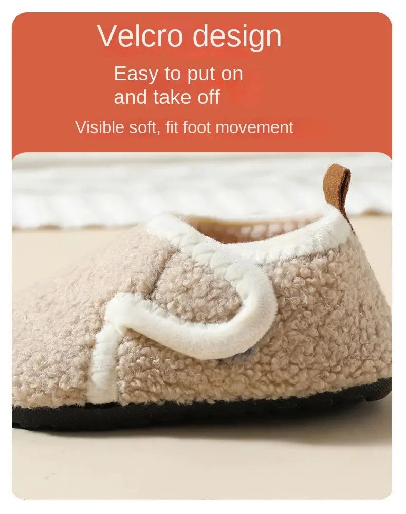 Pantuflas Child Cotton Slippers Solid Warm Kid Winter Home Shoe Boy Girl Plush Floor Shoe Indoor Soft Sole Anti-slip Cotton Shoe