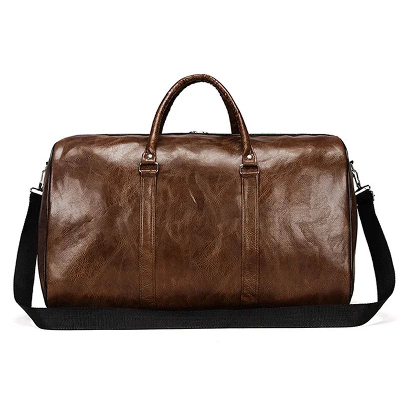 Bolsa de Viagem de Couro Grande Duffle Independente Bolsas de Fitness Grandes Bolsa de Mão Bagagem Bolsa de Ombro Preto Moda Masculina Zíper Pu 2024
