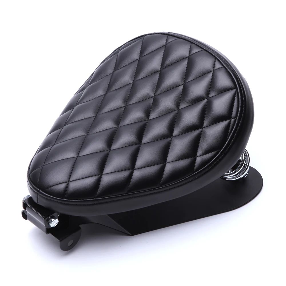 1 CONJUNTO de Assento Solo de Couro Retrô para Moto com Suporte de Mola de 3" para Harley Custom Chopper Sportster Bobber Honda Yamaha Kawasaki