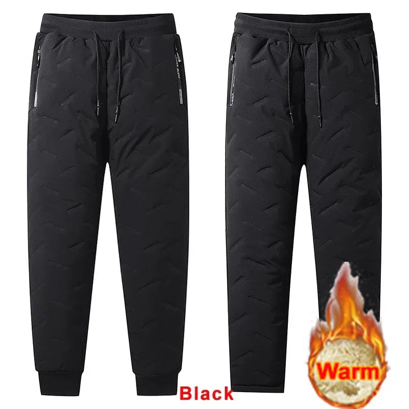 7xl Winter Down Cotton Pants Men's Casual Waterproof Zipper Pocket Thickened Wool Warm Pants Jogger Outdoor Cold-proof Ski Pants