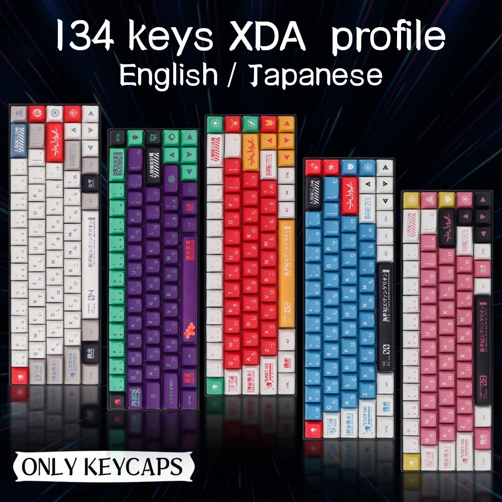Keycaps Personalizadas Tema Eva Animação Japonesa Perfil XDA PBT Sublimação para Teclado Mecânico com Switch MX GMK