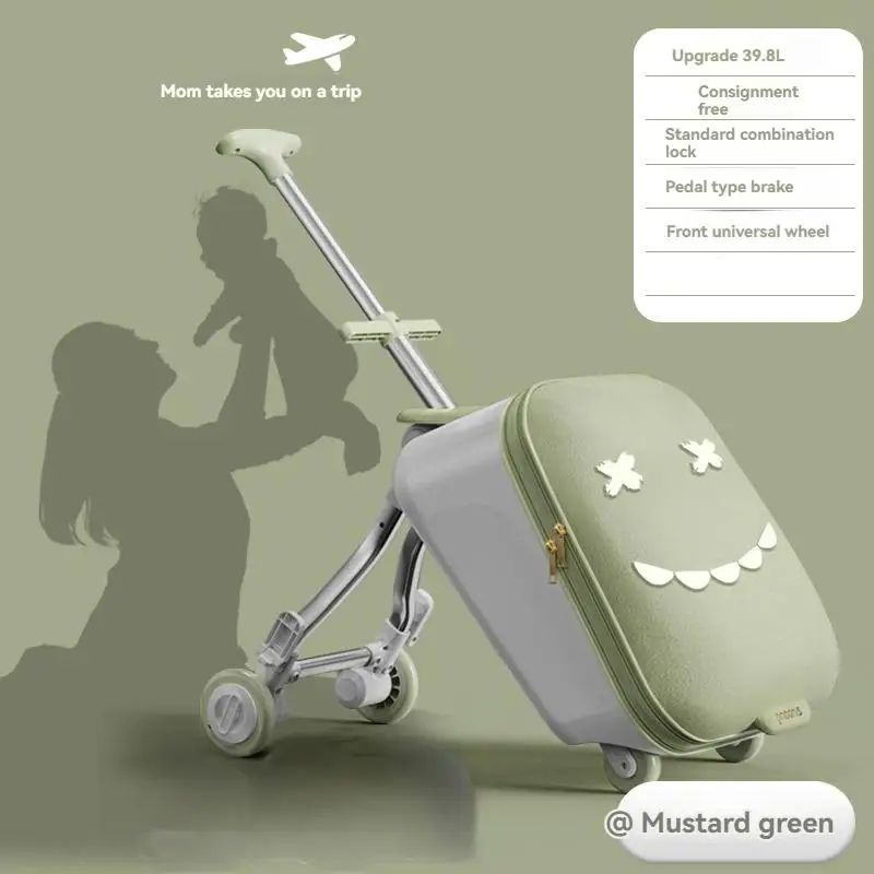 Mala de Viagem Infantil Trolley Acoplável em Avião com Rodas Giratórias Bagagem de Passeio e Andador de Bebê Dobrável