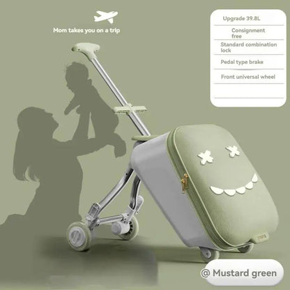 Mala de Viagem Infantil Trolley Acoplável em Avião com Rodas Giratórias Bagagem de Passeio e Andador de Bebê Dobrável