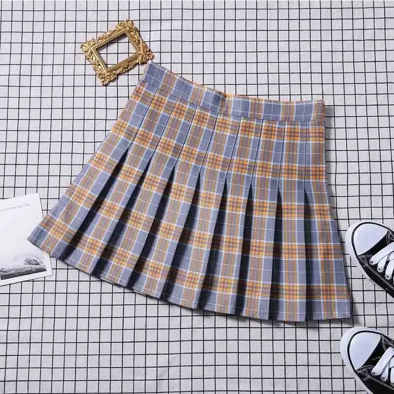 Women Summer Preppy Style Plaid Pleated Skirt School Uniform Anti Glare JK Skirt Harajuku Zipper Culotte High Waist A-line Skirt