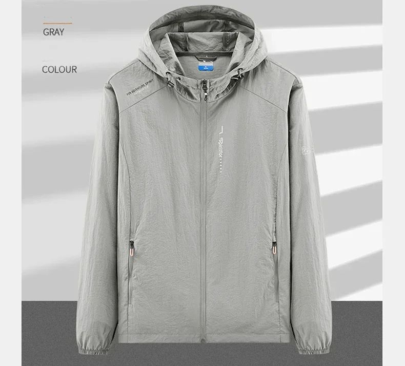 Men's UPF 50+ UV Protection Windbreaker Quick Dry Jacket Outdoor Sun-Protective Thin Hiking Fishing Cycling Hooded Sport Light