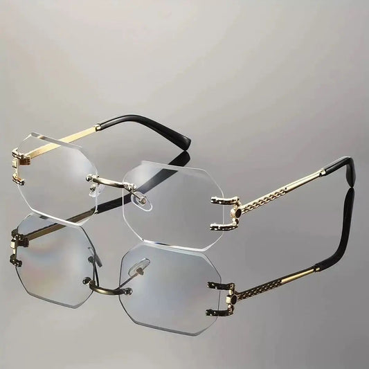 Vintage Rimless Sunglasses Women Men Brand Designer Polygon Sun Glasses Female Trendy Rectangle Cutting Len Shades Eyewear UV400
