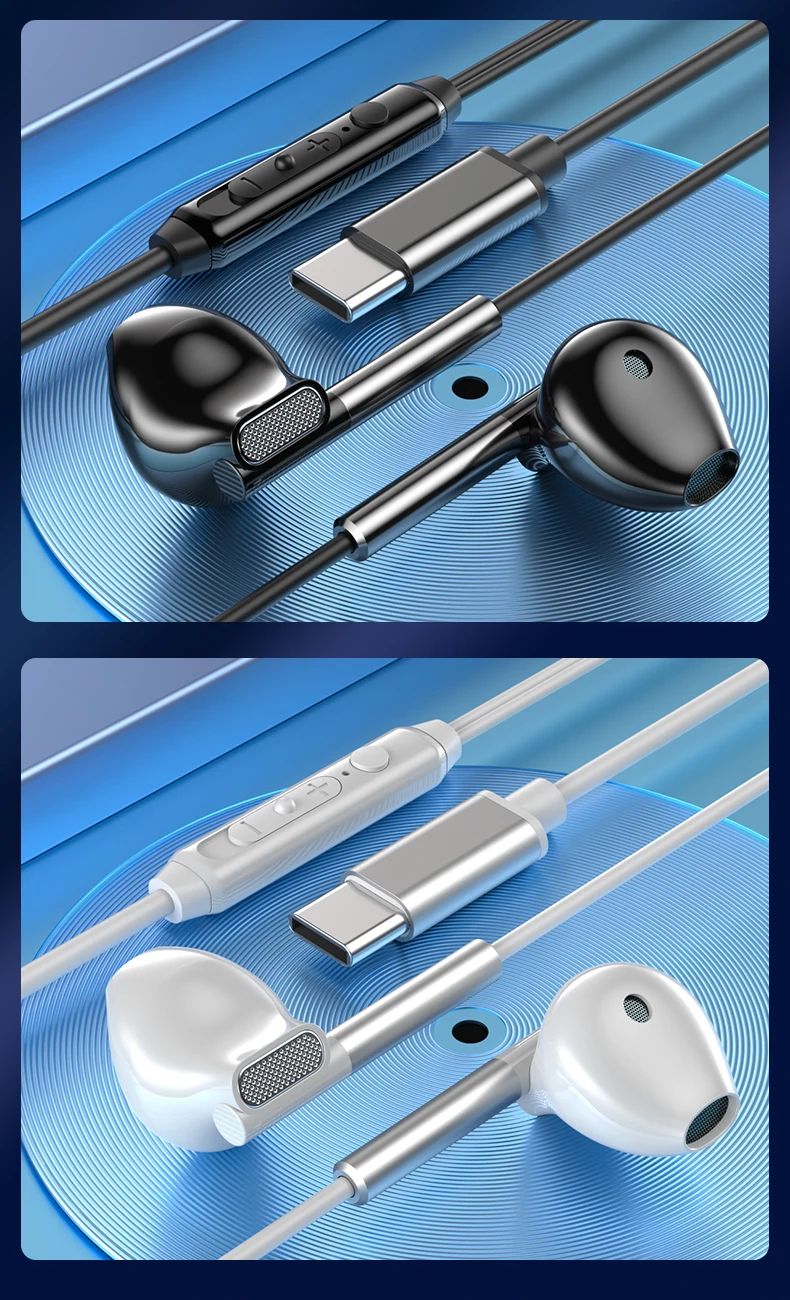 EARDECO 3.5mm/Type-C Noise Canceling Headphone Wired Headphones Bass Hifi Wired Earphone Earbuds Stereo Mic Earphone with Wire