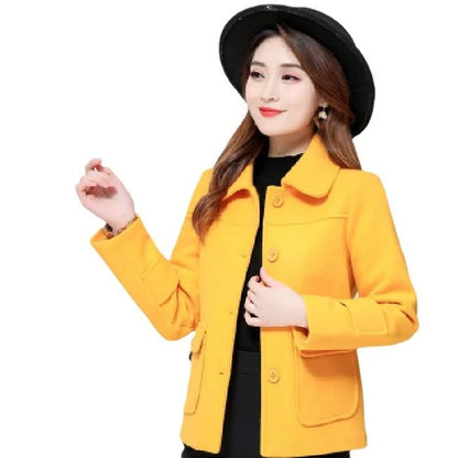 Short Woolen Coat for Women Casual Elegant Autumn Winter New Style Korean Version Polyester Fiber Commute Style Pure Color
