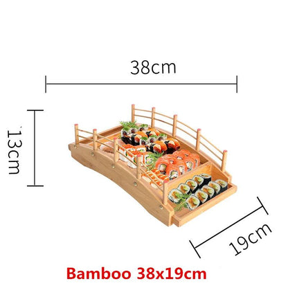 Culinária Japonesa em Bambu e Madeira Bandeja Criativa para Sushi Barco Ponte Pinheiro Prato Talheres para Sushi Decoração kawaii Utensílio de cozinha