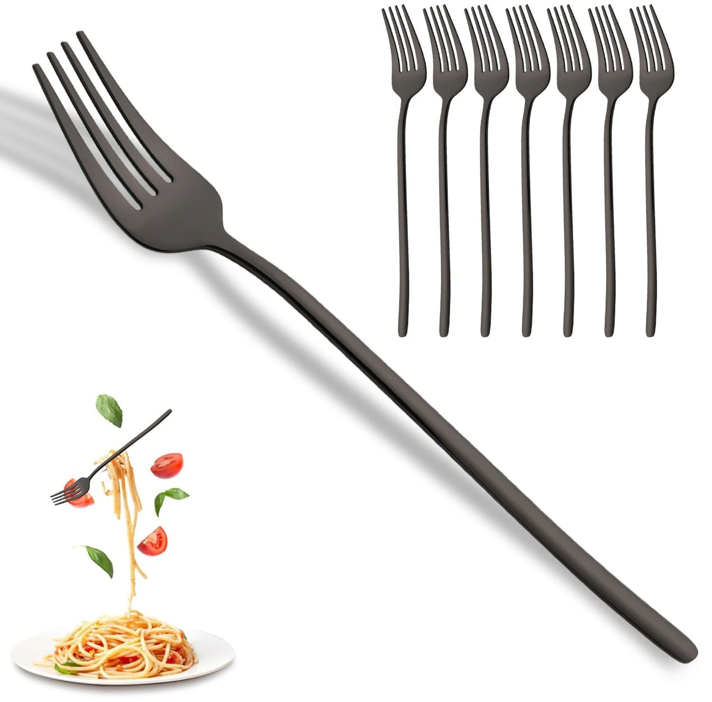 8 Garfos de Jantar Pretos Talheres Aço Inoxidável 18/10 Utensílios de Cozinha Ocidentais Conjunto de Garfos para Restaurante