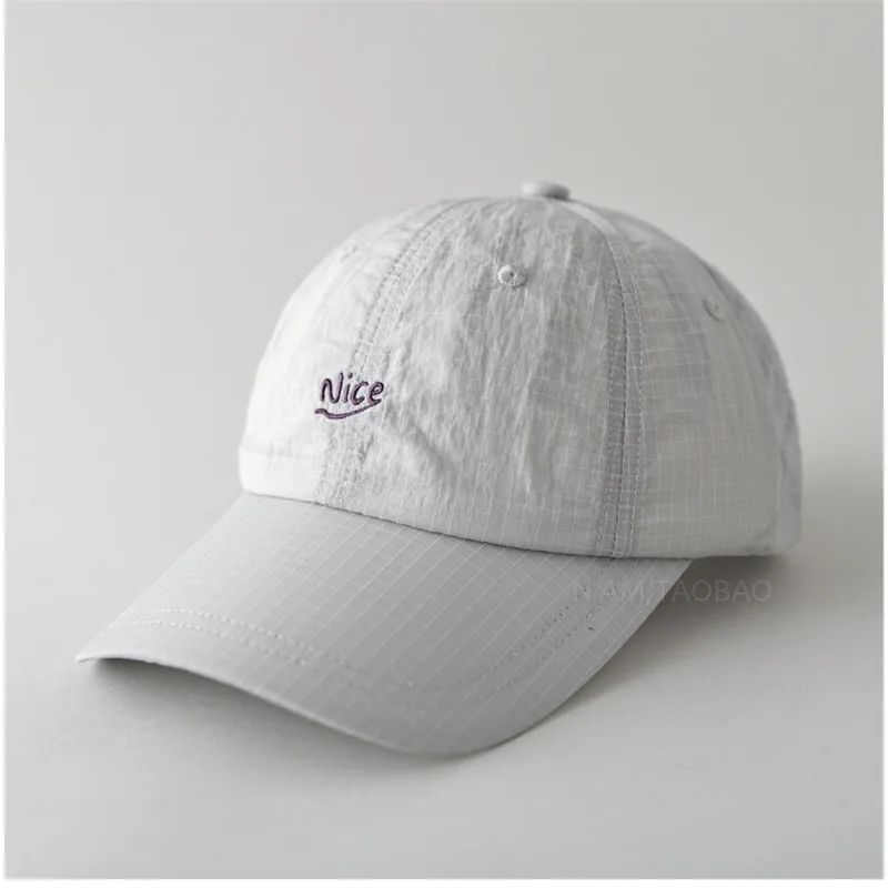 SS25 Korean Baseball Cap with Letter Embroidery & Gingham, Quick-Dry Minimalist Casual Unisex Hat for Daily Use