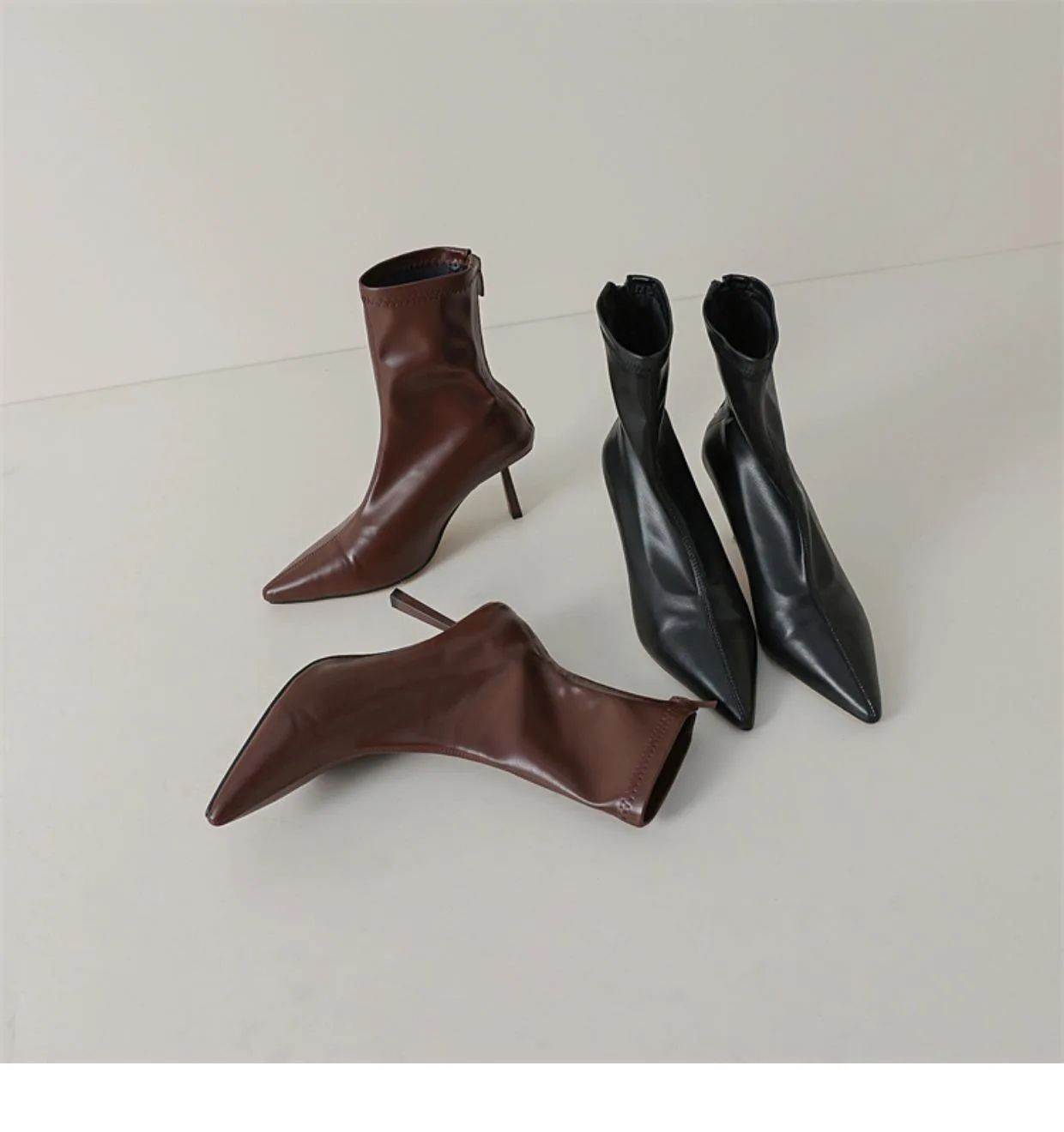 2024 New Autumn Winter Pointed Toe Women Ankle Boots Fashion Zipper Shoes Thin High Heel Women's Morder Short Booties D214