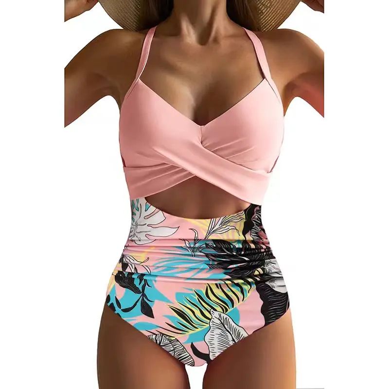 Sexy Hollow Cross Sling Swimwear Color Matching Backless Swimsuit One Piece Bikini Fashion Bathing Suits Swimming Suit For Women