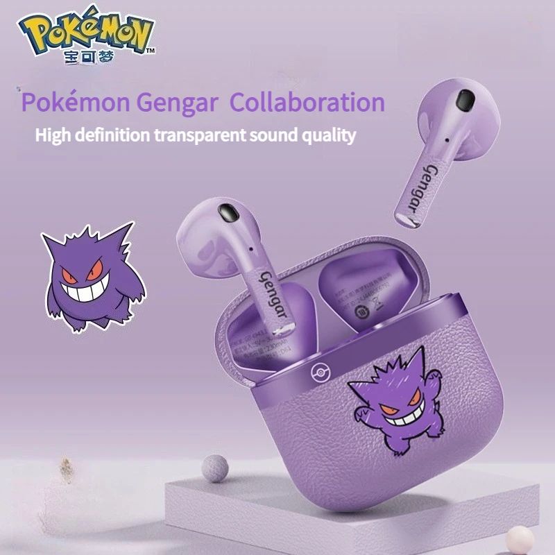Fone de ouvido sem fio Bluetooth original Pkm Gengar Anime Tipo clipe de orelha Fones de ouvido esportivos estéreo para jogos Alta resistência Presentes da moda