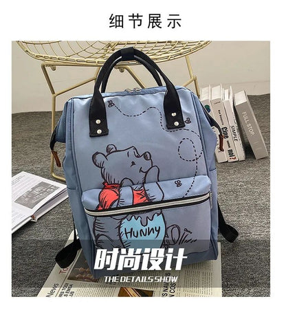 Disney  Winnie The Pooh Diaper Bag Backpack Cartoon Cute Mother and Baby Bag Large Capacity Lightweight Travel Mommy Bag