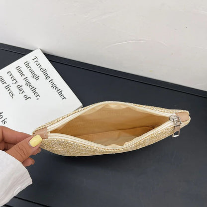 Boho Elegant Straw Handbag Beach Clutch Women's Beach Woven Clutch Purse Solid Colour