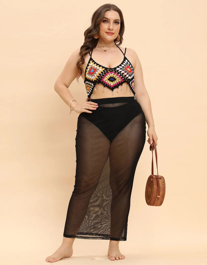 Plus Size Plus Size Beachy See through Mesh Skirt Sexy Vacation Style Women's Half Body Skirt Beach Vacation Fashion plus Siz...
