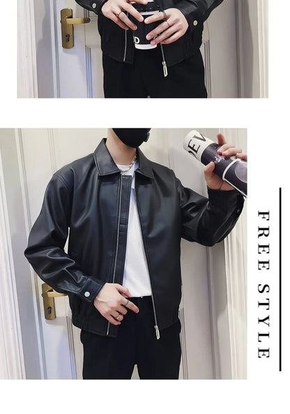 Men's PU Leather Jacket Motorcycle Style Stand Collar Spring Autumn Casual Workwear Fashionable Trendy New Hot Sale Of The Seaso