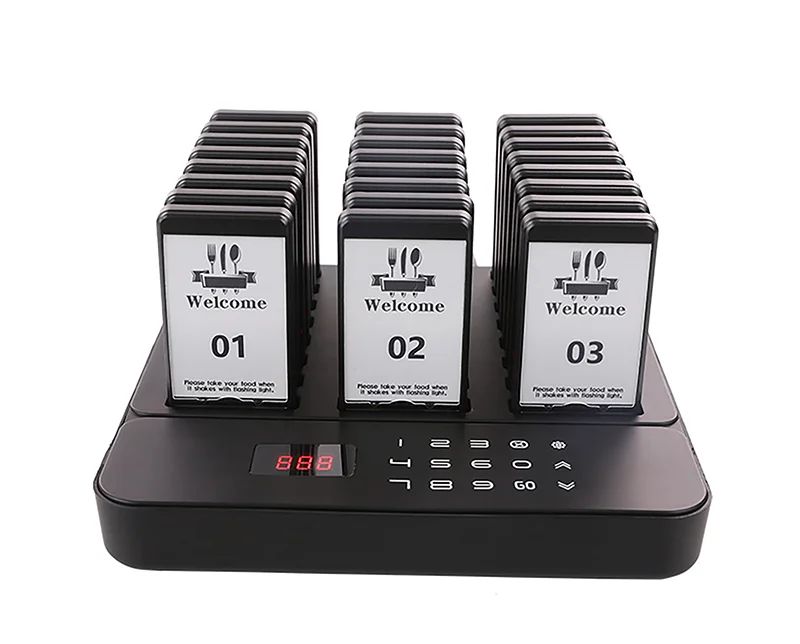 Wireless Restaurant Pagers Calling System 24 Coasters Buzzer Vibrator Bell Receivers For Food Truck Bar Coffee Fast Food Hotel