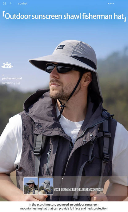 Summer MEN Shawl Fisherman Hat Quick Drying Breathable Sunshade Hat Outdoor Sun Protection Fishing Hat