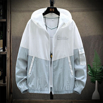 2025 Summer Skin Coats Men Ultra Light UV Sun Protection Big Size Hooded Windbreaker Jacket Men Striped Casual Outwear