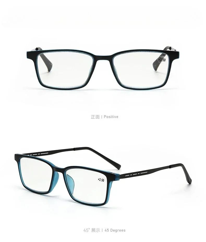 Óculos Multifocal Fotocromático para Presbiopia Armação Quadrada Óculos de Leitura para Negócios Luz Azul Lentes Acabadas para Vista Longa